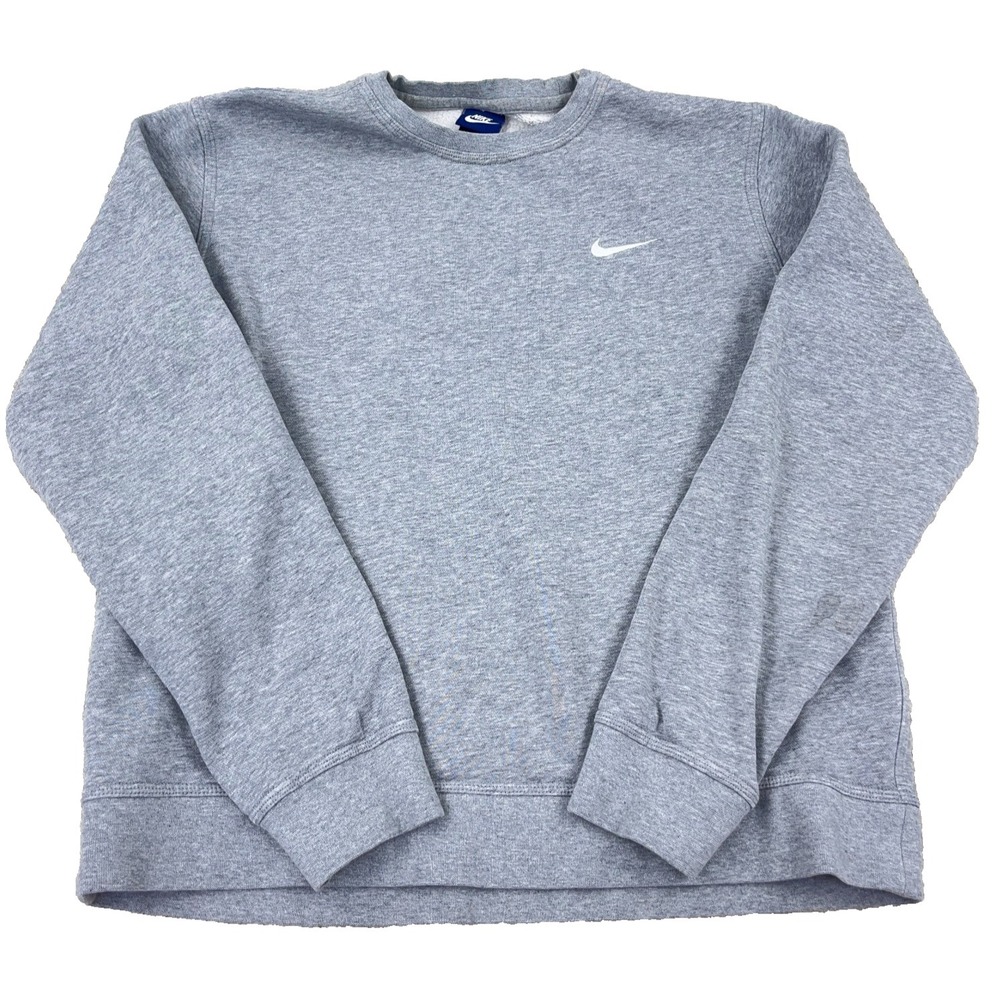 Nike Sweatshirt Men Large Heather Gray Crewneck Sweater Mini Swoosh Retro STAINS